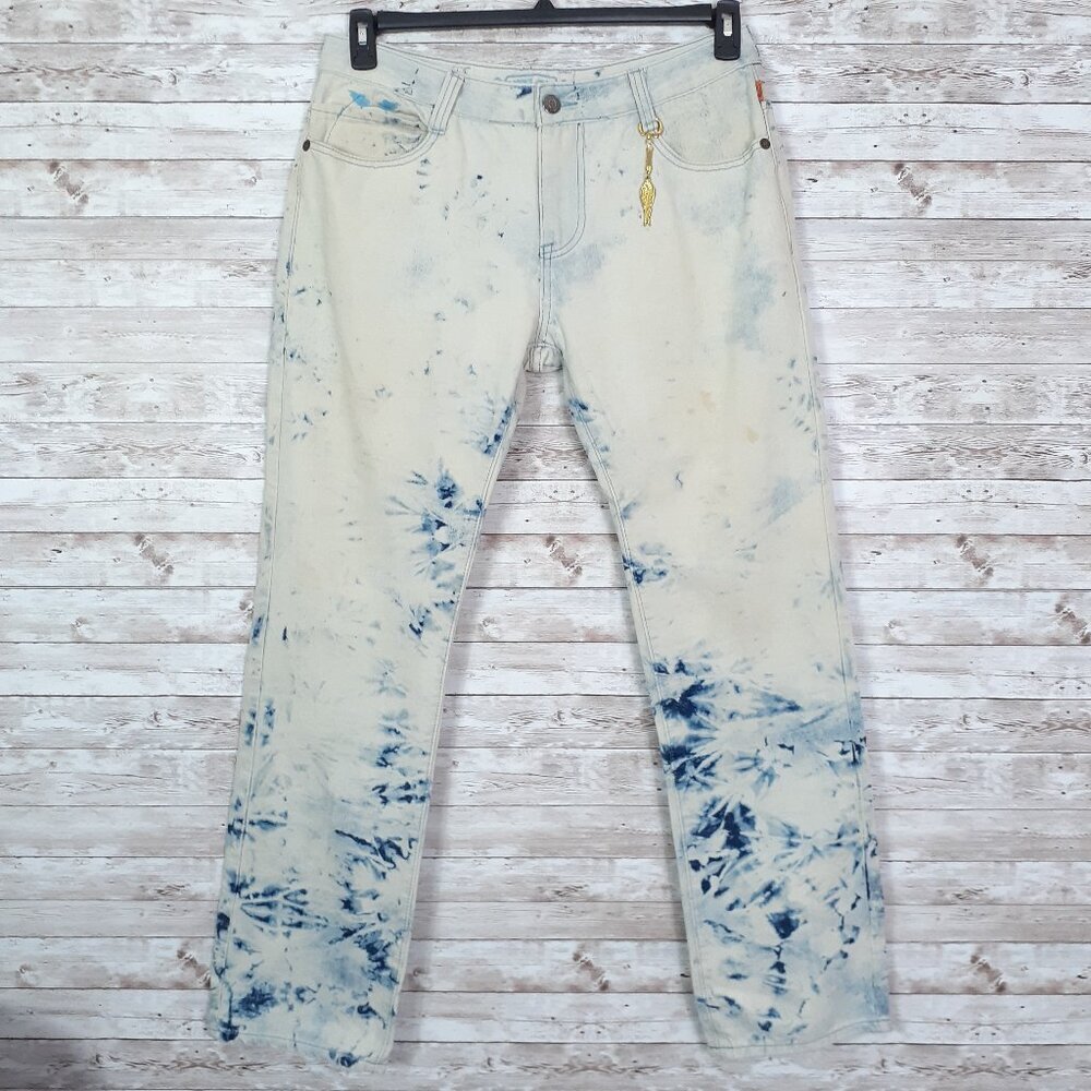 Robin's Jean Mens Jeans 34 Waist Long Flap Studded Pockets Gold Keychain 29